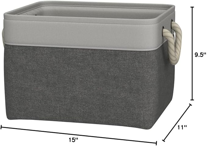 Bidtakay Baskets Set of 3 Storage Baskets for Organizing Large Fabric Storage Bins for Shelves Decorative Canvas Bins Collapsible Empty Baskets for Closet,Nursery,Clothes,Toys,Shoes(White&Grey)-CubbioJoy