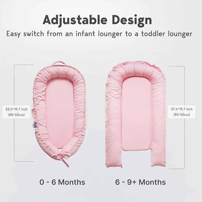 Infant Lounger, Baby Nest Cover for Baby Girls & Boys, Newborn Essentials for Baby 0-18 Months, 100% Cotton Breathable(Misty Rose)-CubbioJoy