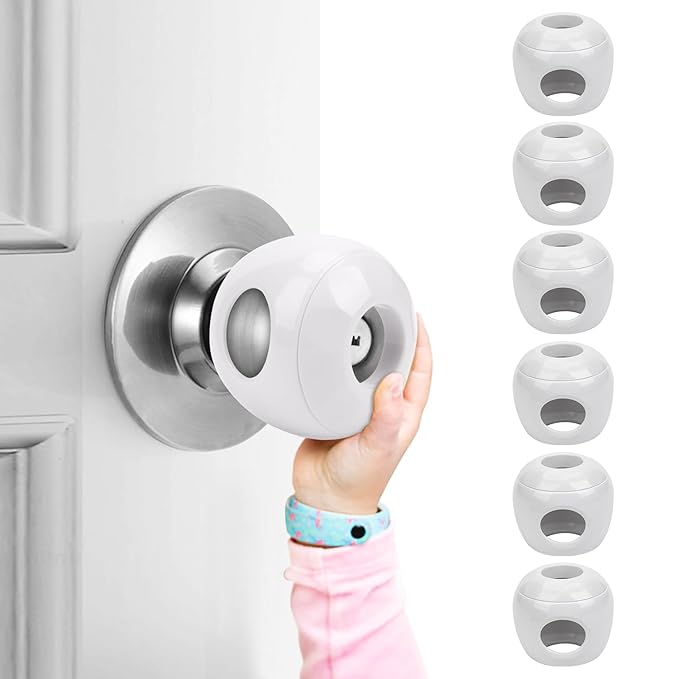 Baby Safety Door Knob Covers 6 Pack Baby Safety Door Handle Protector Child Proof Door Knobs Door Safety for Kids Universal Fit Easy Grip Lockable Design One Hand Operation for Parents No Tools Needed-CubbioJoy