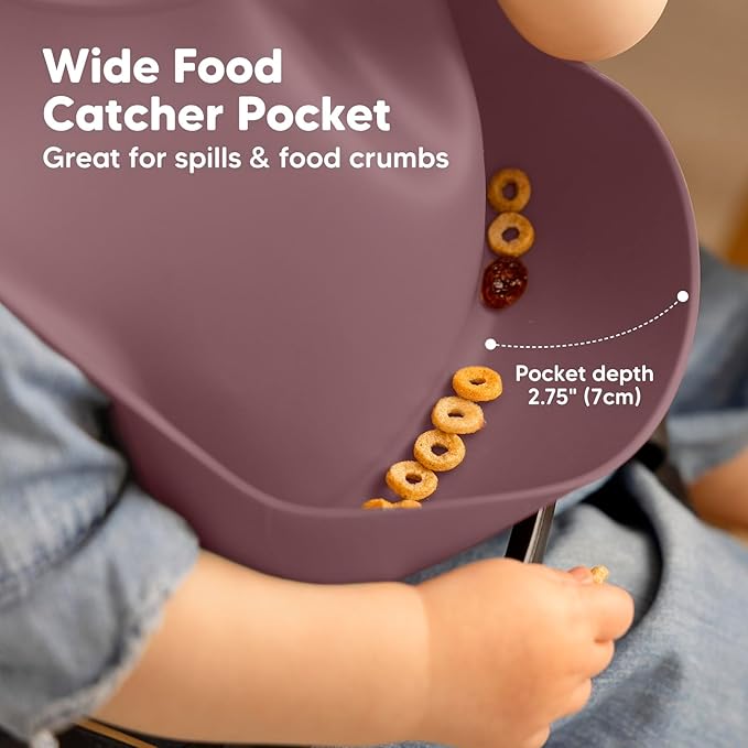 KeaBabies 2-Pack Silicone Baby Bibs for Eating - Sturdy Food-Grade Silicone Bibs for Babies Girl, Boy, Large Food Catcher, Clean & Put On Easily, Waterproof Toddler Feeding Essentials (Rocky)-CubbioJoy