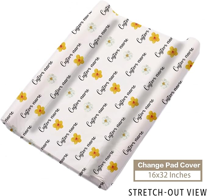 Custom Name Crib Bedding Set - Elephant Pattern, Personalized Yellow Floral Nursery Bedding 3-Piece Set– Soft Blanket, Fitted Sheet, Changing Pad Cover – for Newborns Girls Nursery Gifts-CubbioJoy