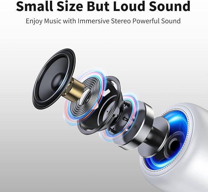 Bobtot Portable Bluetooth Speakers with Strap Easy to Carry, Wireless IPX5 Waterproof Mini Speaker with Loud Stereo Sound, 20 Hours Playtime, Rechargeable Battery, Built-in Microphone, White-CubbioJoy