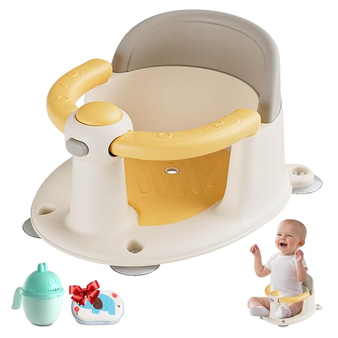 Baby Bath Seat 6 Months & up, Bath Seat for Baby, Infant Bath Seat with Suction Cups, Non-Slip, Detachable,Yellow-CubbioJoy