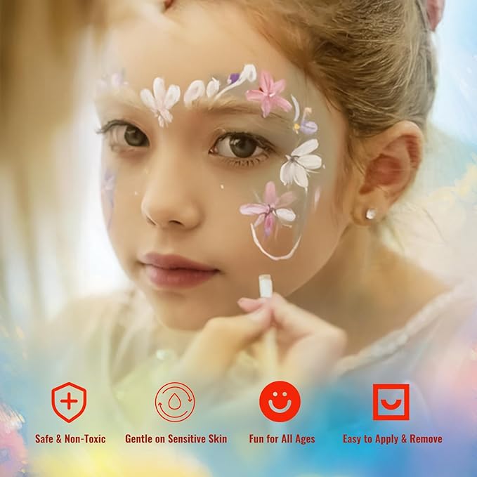 42 Color Face Paint Kit for Kids – Non-toxic Water-Based Makeup Palette with Stencils, Brushes & Gems – Face Painting Kit for Kids Ideal for Halloween, Parties, Festivals, Body Art & More-CubbioJoy