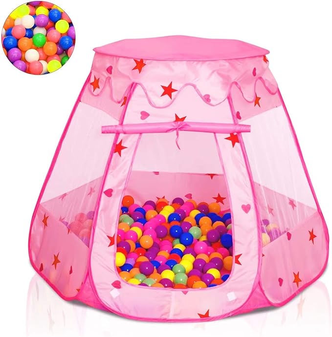 Baby Ball Pit for Toddler with 50 Balls, Kids Pop Up Play Tent for Girls, Princess Toys for Children Indoor & Outdoor Playhouse with Carry Bag-CubbioJoy