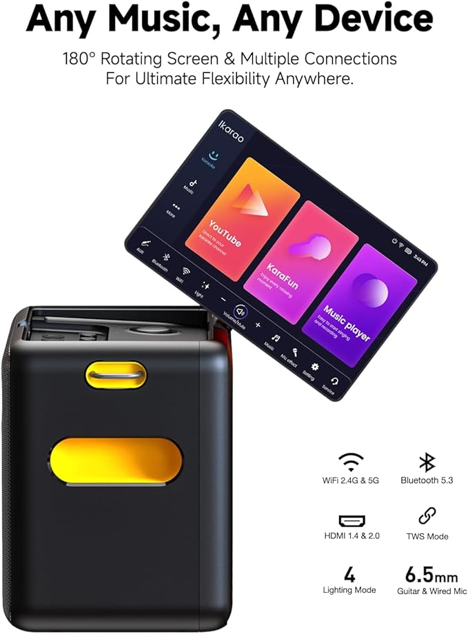 Karaoke Machine with Microphone Stand, Portable Bluetooth Speaker for Party, Backyard, Karaoke System with 2 Wireless Microphone for Adults Kids, for Women, Men, Singing Lovers-CubbioJoy