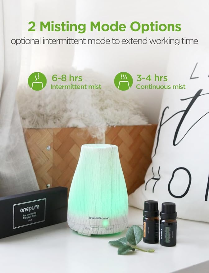 InnoGear Essential Oil Diffuser with Oils, 100ml Aromatherapy Diffuser with 6 Essential Oils Set, Aroma Cool Mist Humidifier Gift Set, Grey Wood Grain-CubbioJoy