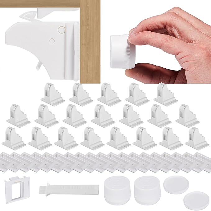 20 Pack Child Safety Magnetic Cabinet Locks - Safeasy Adhesive Baby Proofing Cabinets & Drawers Latches-CubbioJoy