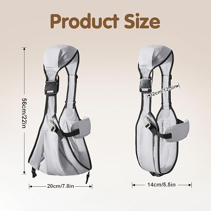 Baby Sling Carrier,Toddler Carrier, 2025 New Baby Sling with Waist Harness,Portable and Lightweight Sling,Non-Slip Hip Seat Carrying 25-60lbs(Grey)-CubbioJoy