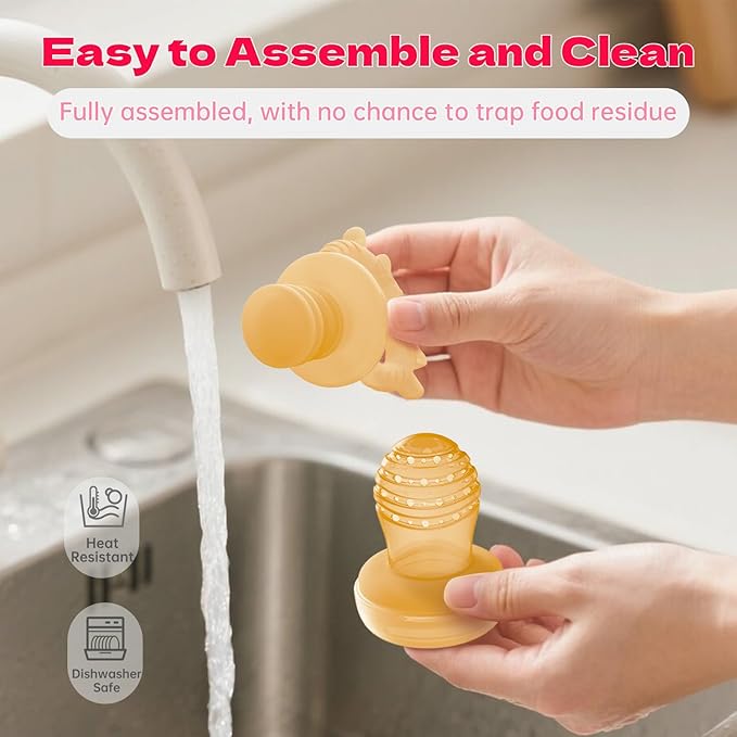 Baby Food Fruit Feeder & Freezer Tray, Auto-Push Fresh Food Feeder Pacifier for Self Feeding, Breastmilk Popsicle Molds for Baby Teething Relief, BPA-Free Silicone, 2 Sizes for 3-12 Months-CubbioJoy