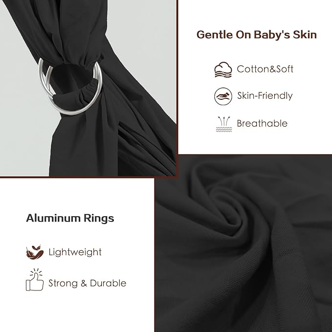 Baby Wrap Ring Sling 7-35 lbs, Baby Sling Carrier for Newborn, Toddler, Infant Holder, Lightweight Baby Carrier Wraps, Black-CubbioJoy