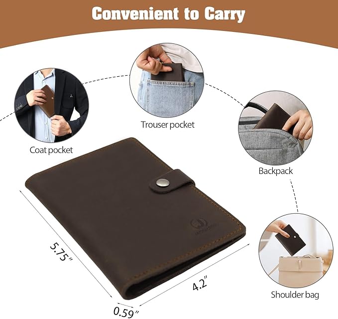Jack&Chris Genuine Leather Passport Holder For Travel, RFID Blocking Handmade Passport Holder with Card Case Organized & Safe, Quality Travel Essentials for Women and Men for Gifting, Coffee-CubbioJoy