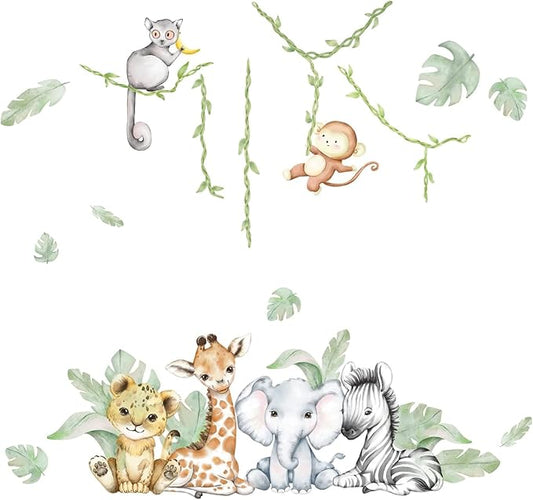 59.05x53.14 Inch Woodland Animals Wall Decals - Forest Animal Wall Decal with Elephant, Zebra, Monkey, Giraffe - Nursery Decor for Home, Baby Room, Boys & Girls Bedroom Art-CubbioJoy