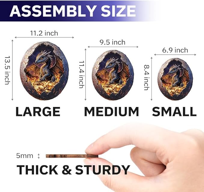 Jigfoxy Wooden Puzzle for Adults, Hatchling Dragon Wooden Jigsaw Puzzles for Adults, Unique Animal Shape Wood Cut Puzzles for Family Friend Puzzle Lovers(L-13.5 * 11.2in-257pcs)-CubbioJoy