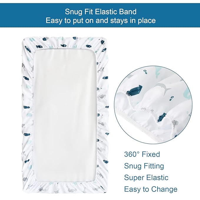 Changing Pad Cover for Boys Girls 4 Pack, Comfy & Breathable Changing Table Cover for 32''x16" Changing Table Pads, Diaper Changing Pad Cover, Dinosaurs & Ocean-CubbioJoy