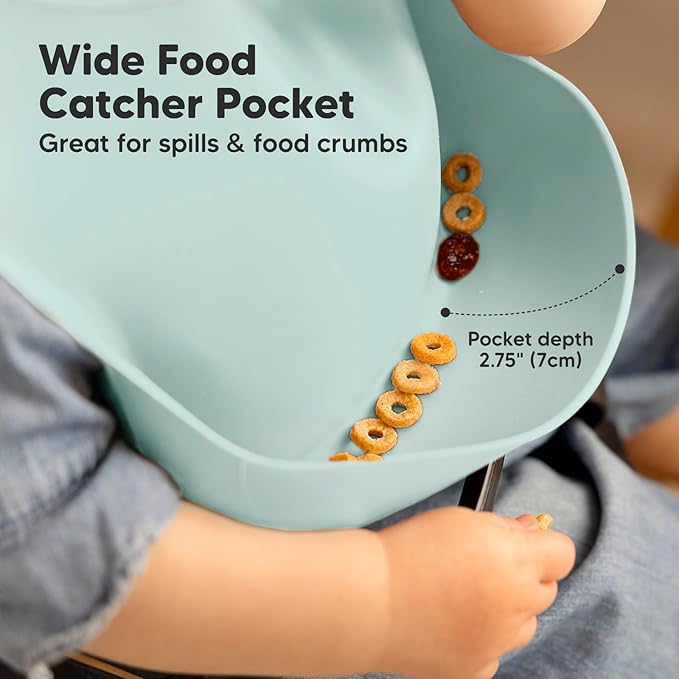 KeaBabies 2-Pack Silicone Baby Bibs for Eating - Sturdy Food-Grade Silicone Bibs for Babies Girl, Boy, Large Food Catcher, Clean & Put On Easily, Waterproof Toddler Feeding Essentials(Pastel Sky)-CubbioJoy