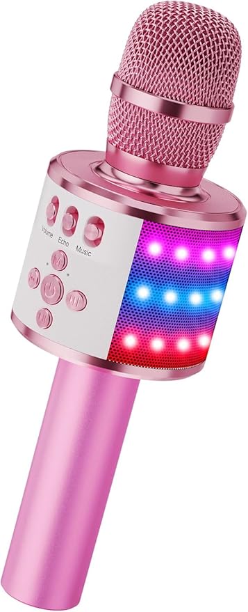 BONAOK Karaoke Microphone for Kids & Adults - Bluetooth Microphones Singing Mic with Disco Lights, Echo Effect, Built-in Speaker Portable Karaoke Player for Party Travel Gifts Q78(Light Pink)-CubbioJoy
