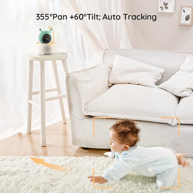 BOIFUN Additional Baby Camera Specifically Compatible with Baby 6T Video Baby Monitor, 360° Camera with Night Light, Auto Tracking, AI Motion & Sound Detection, Two-Way Audio, with Wall Mount Base-CubbioJoy