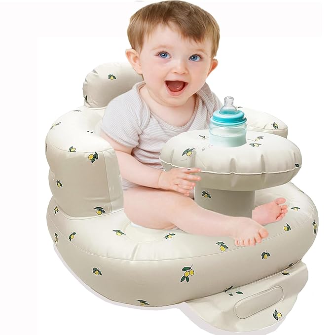 Baby Inflatable Seat for Babies 3-36 Months, Built in Air Pump, Olive Baby Support Seat Summer Toddler Chair for Sitting Up, Baby Shower Chair Floor Seater, Infant Back Support Sofa, Green-CubbioJoy
