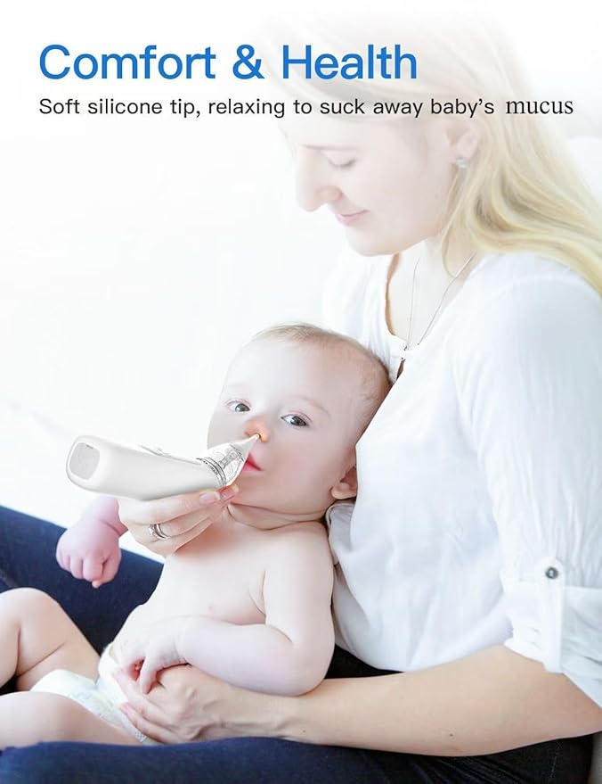 Baby Nasal Aspirator, Electric Nose Sucker with 5 Levels Suction, Soothing Light & Nursery Rhymes (White)-CubbioJoy