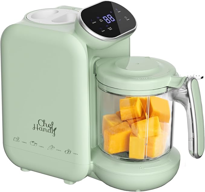 Baby Food Maker, 5 in 1 Baby Food Processor with Steaming Basket, Auto Cooking & Grinding, Touch Screen Control, Baby Steamer and Blender, Baby Food Puree Maker Warmer Mills Machine (Green)-CubbioJoy