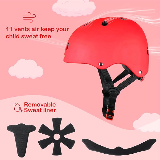 KAMUGO Kids Bike Helmet, Toddler Helmet for Ages 2-8 Boys Girls with Sports Protective Gear Set Knee Elbow Wrist Pads for Skateboard Cycling Scooter Rollerblading-CubbioJoy