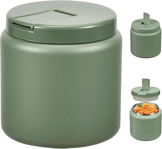 26oz Kids Jar for Hot Food, Insulated Vacuum Food Jar with Buckle Lid, Stainless Steel Wide Mouth Leak Proof Insulated Lunch Container for School Picnic Travel, Green-CubbioJoy