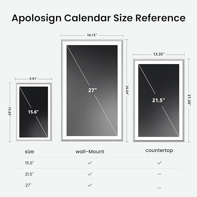 ApoloSign 15.6-inch Digital Calendar: Dual Mode Calendar with Google Play & Multi-calendar Sync, Electronic Planner & Chore Chart, Smart Touchscreen, Interactive Display for Family Schedules (Gray Wood, 15.6")-CubbioJoy
