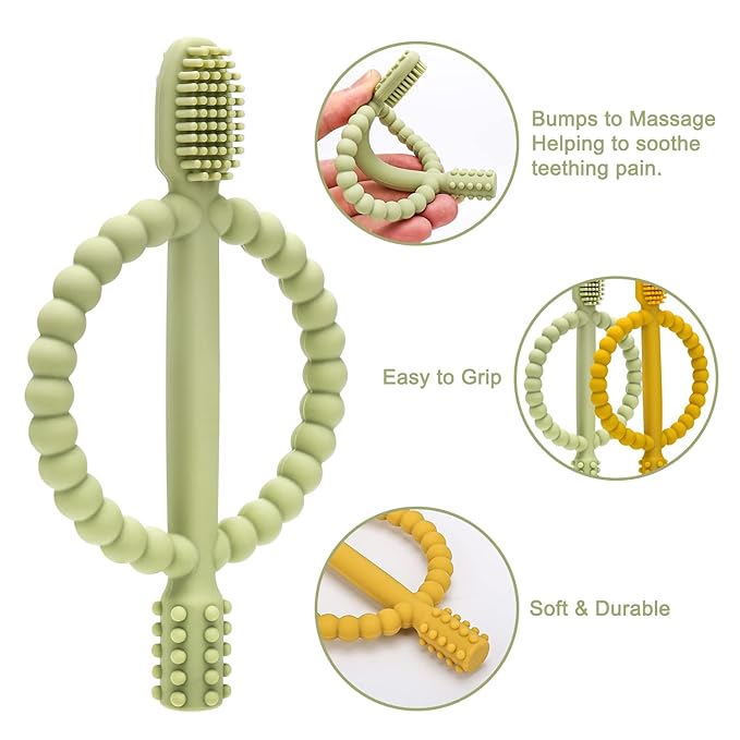 Baby Teething Toys with Easy-Hold Handle, Silicone Infant Toothbrush, Textured On Both Sides Helps Massage, Soothe Sore Gums, Teething Toys for Babies 0-6 Months, 6-12 Months-CubbioJoy