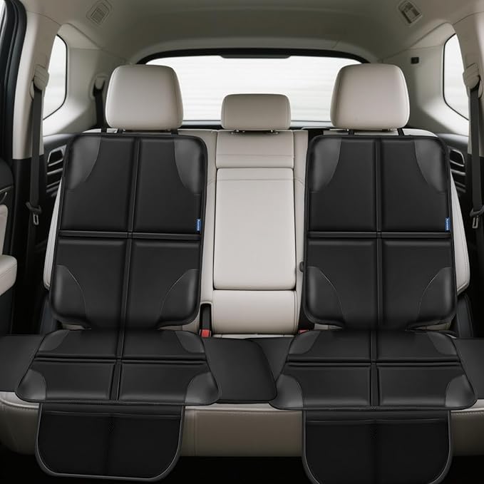 Car Seat Protector, Child Carseat Covers, Protector Car Seat for Baby with Thickest Padded and Non-Slip Waterproof Backing Mesh Pockets for Kids Pets-2 Pack-CubbioJoy