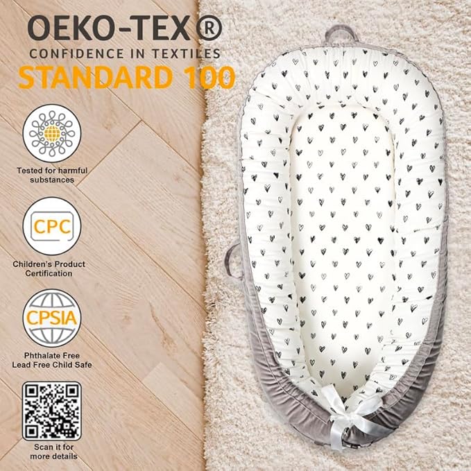 Baby Lounger | Organic Cotton Infant Lounger | Reversible, Adjustable & Portable Floor Lounger | Soft, Breathable, Washable Cover-CubbioJoy