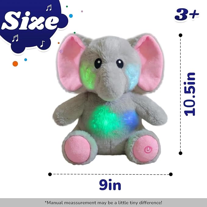 Cuteoy Glowing LED Light-up Elephant Nightlight Toys Musical Plush Stuffed Animal Singing Lullabies Birthday Christmas Plushies Gifts for Kids Boys Girls,10.5"-CubbioJoy