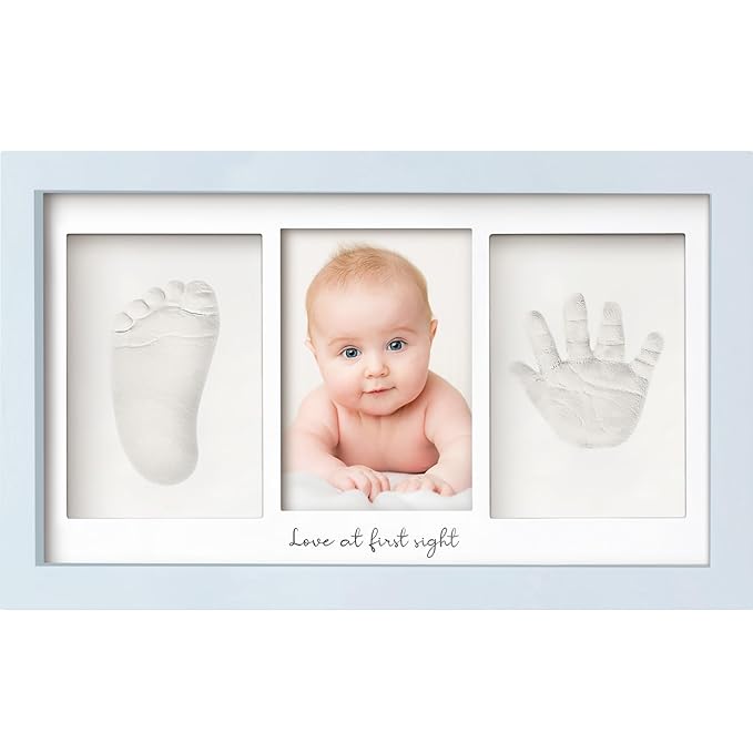 Baby Hand and Footprint Kit - Clay Handprint Keepsake Frame, Newborn Nursery Picture Frame, Personalized New Mom Gifts for Baby Shower & Registry (Mist Blue)-CubbioJoy