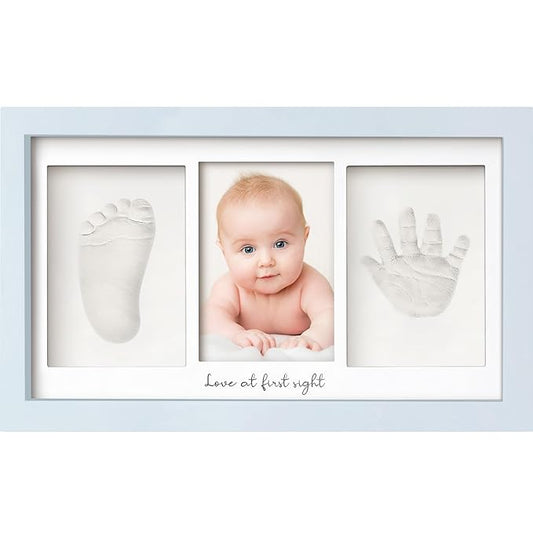Baby Hand and Footprint Kit - Clay Handprint Keepsake Frame, Newborn Nursery Picture Frame, Personalized New Mom Gifts for Baby Shower & Registry (Mist Blue)-CubbioJoy
