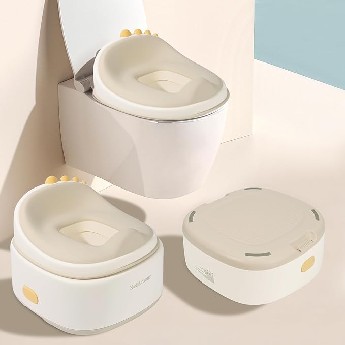 Bebamour Toddler Potty Training Toilet 3 in 1 Versatile Toilet Seat & Step Stool & Potty Chair Portable Potty Trainer for Boys & Girls with with 100 Pack Trash Bags (Dinosaur Coffee)-CubbioJoy