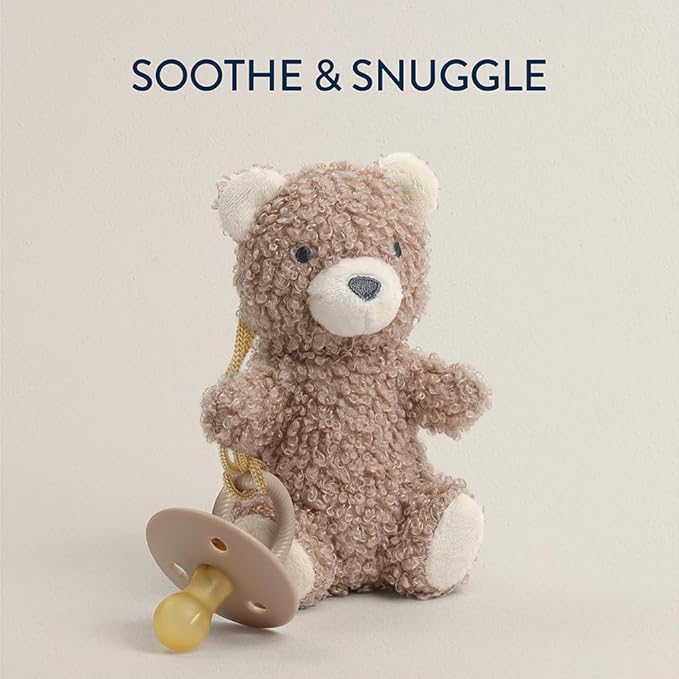 Itzy Ritzy Pacifier & Lovey Set - Natural Rubber Paci with Stuffed Animal Lovey - Detachable Plush Bear Pacifier Holder & Coordinating Natural Rubber Soother, Ideal for Ages 0-6 Months (Bear)-CubbioJoy