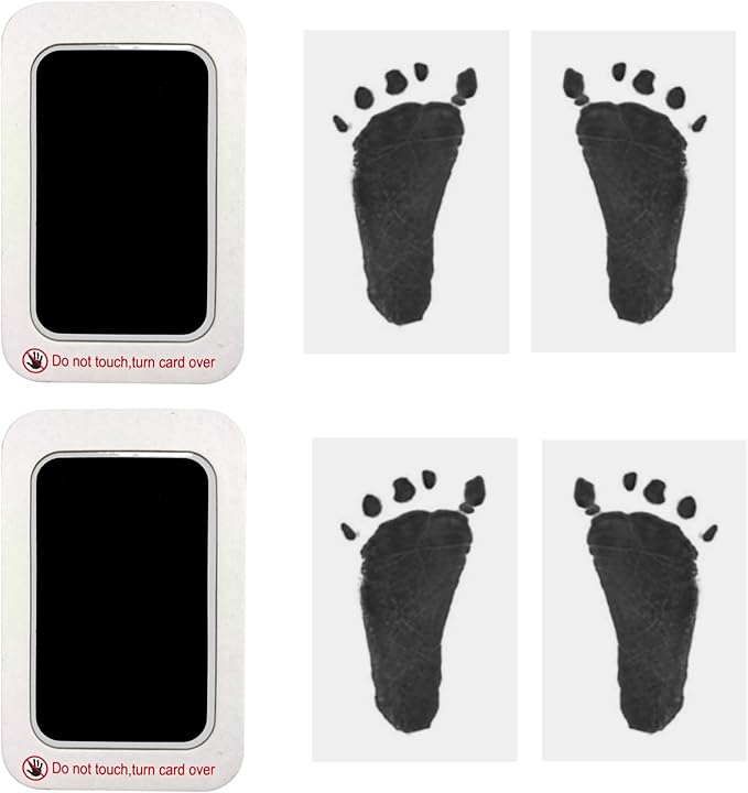 Baby Footprint and Handprint Kit, 2 Black Inkless Print Pads + 4 Imprint Cards, Dog Paw Print Kit Clean Touch Ink Pad Perfect Keepsake Gift for Newborns and Pets Printing Touch Imprints-CubbioJoy