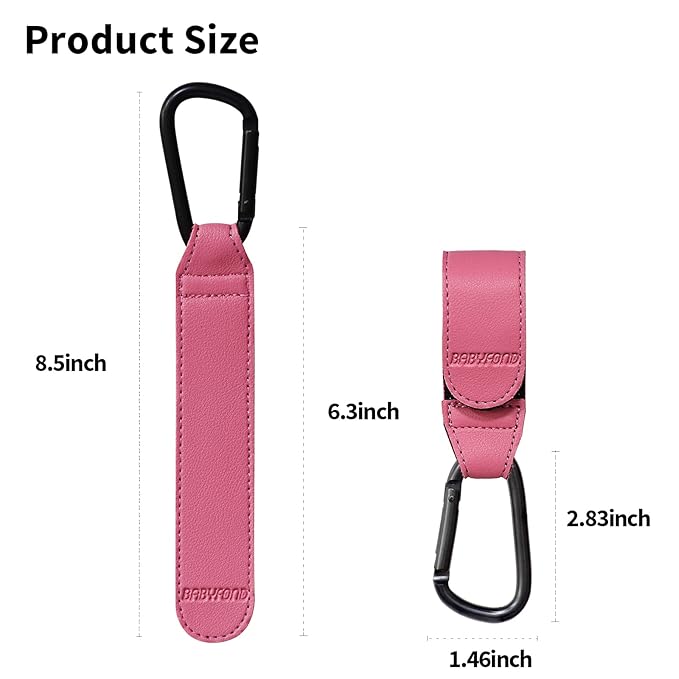 2 Pcs Stroller Hooks for Hanging, Portable Leather Style Stroller Clip Straps, Baby Stroller Hooks for Diaper Bags Grocery Shopping Bags, Mommy Hook for Stroller(Pink)-CubbioJoy