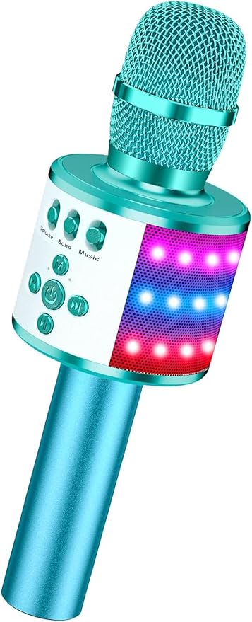 BONAOK Karaoke Microphone for Kids & Adults - Bluetooth Microphones Singing Mic with Disco Lights, Echo Effect, Built-in Speaker Portable Karaoke Player for Party Travel Gifts Q78(Ice Blue)-CubbioJoy