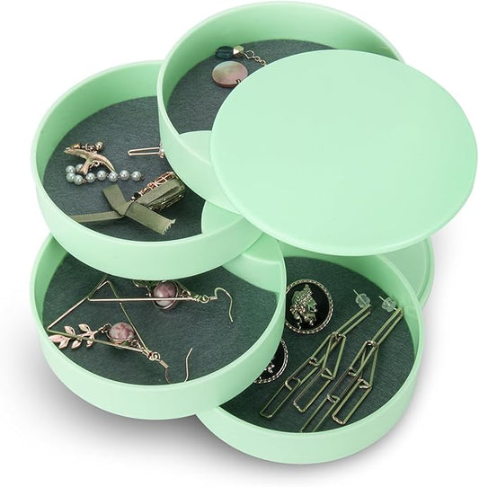 CONBOLA Jewelry Organizer, Small Jewelry Storage Box Earring Holder for Women, 4-Layer Rotating Travel Jewelry Tray Case with Lid for Bracelets Rings Bracelets-CubbioJoy