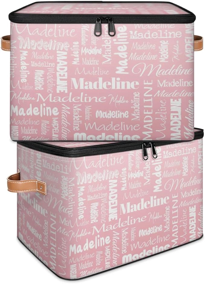 Custom Storage Basket with Name, Personalized Storage Bins with Zipper Lid, Foldable Fabric Storage Box Large capacity with Handle Pink-CubbioJoy