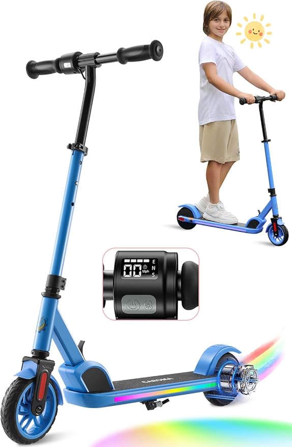 Caroma Electric Scooter for Kids Ages 6-12,150W/180WMotor,10 MPH Max Speed & 7 Miles,Colorful Lights,Adjustable Height & Speed,LED Display,Foldable Kids Electric Scooter 132 Lbs Max Load,Idea Gift-CubbioJoy