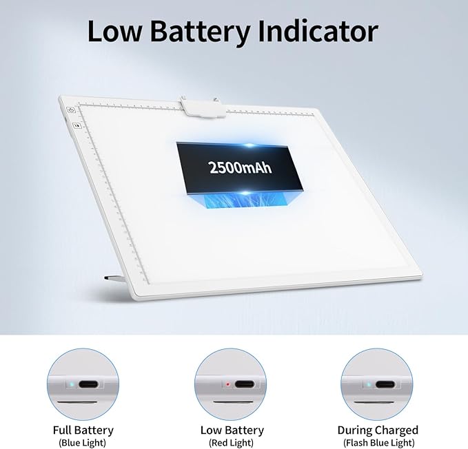 A3 Light Pad, Elice Tracing Light Box 3 Colors Mode Stepless and 6 Levels of Brightness Light Copy Pad, Wireless Rechargeable Led Light Board for Weeding Vinyl Diamond Painting Sketching (White)-CubbioJoy