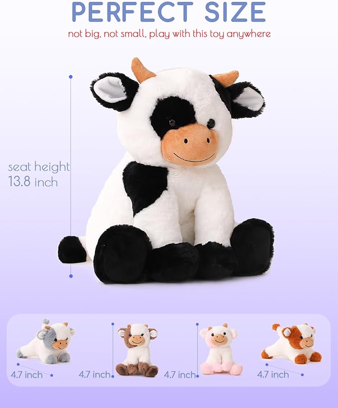 5 Pieces Cow Stuffed Animals for Boys Girls, 1 Mommy Cow with 4 Babies Soft Plush Toy Set Gifts for Kids Children 3 4 5 6 7 8 9 Years, Christmas, Birthday, Party Decorations-CubbioJoy