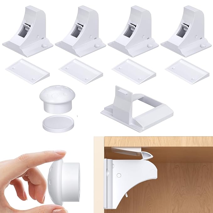 Child Safety Magnetic Cabinet Locks 4 Pack-AOSITE Baby Proofing Magnetic Drawer Locks for Kitchen with Adhesive No Drilling or Screws Fixed, Baby Safety Cabinet Locks-CubbioJoy