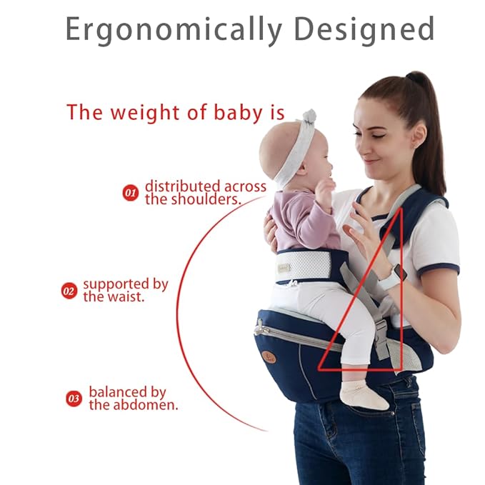 Baby Hip Seat Carrier Baby Waist Stool for Child Infant Toddler with Adjustable Strap Buckle Pocket Soft Inner Huge Storage (Dark Blue)-CubbioJoy