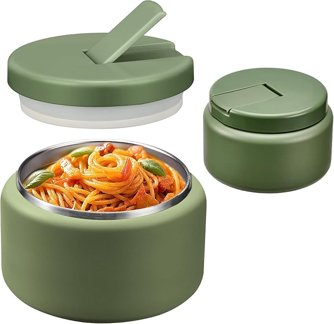 13.5oz Soup Thermo for Hot Food Kids with Buckle Lid Insulated Vacuum Food Jar Wide Mouth Leakproof Stainless Steel Lunch Container (Green)-CubbioJoy