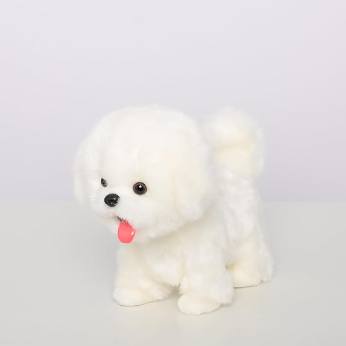CU-MATE Plush Interactive Maltese Simulation Dog-Realistic Puppy Electronic Toy Dog with Walking/Barking/Wagging Tail/Talking-Like Real Robotic Present-CubbioJoy
