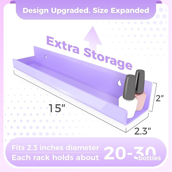 4 Pack 15 Inch Purple Acrylic Shelves, Kids Floating Bookshelf for Kids Room, Modern Nail Polish Rack Sunglasses Essential Oil Picture Ledge Display Toy Storage Wall Shelf-CubbioJoy