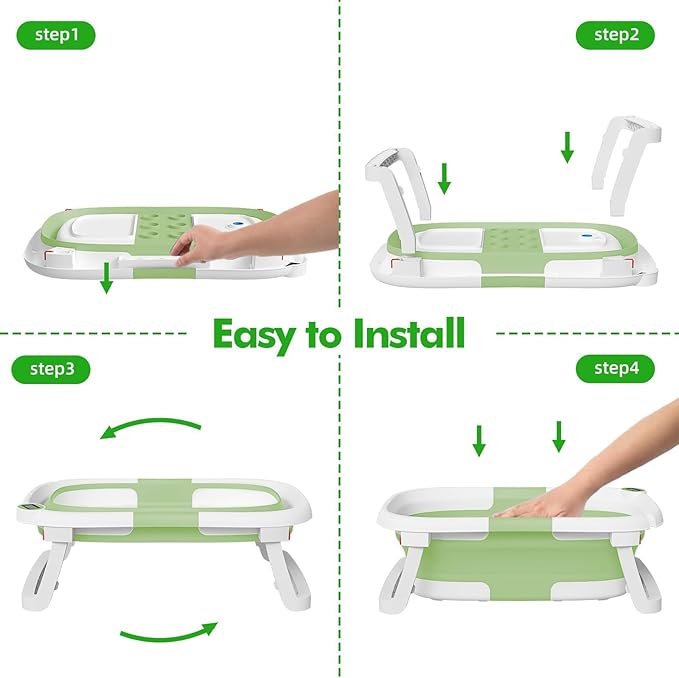 Collapsible Baby Bathtub,Baby Bath Tub with Soft Cushion & Thermometer,Baby Bathtub Newborn to Toddler 0-36 Months,Portable Travel Baby Tub-CubbioJoy